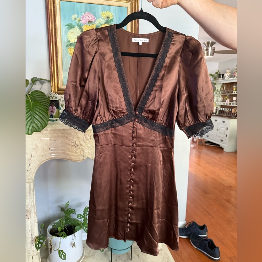 Reformation silk brown mini dress